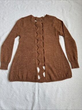 PPLA Copper Brown Scallop-Front Knit Pullover Long Sleeve Sz M/L